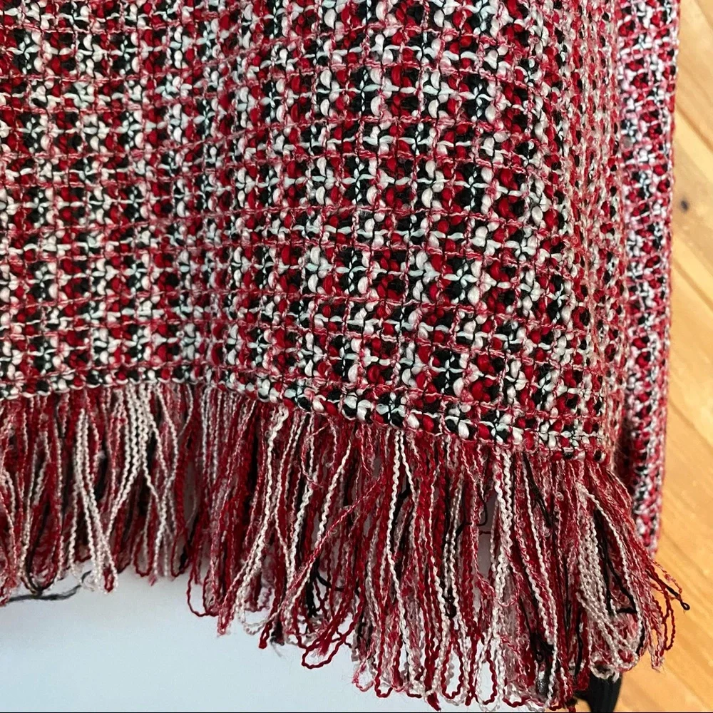 Zara Red Black Mock-Neck Tweed Fringe Pullover Sweater - Picture 6 of 9